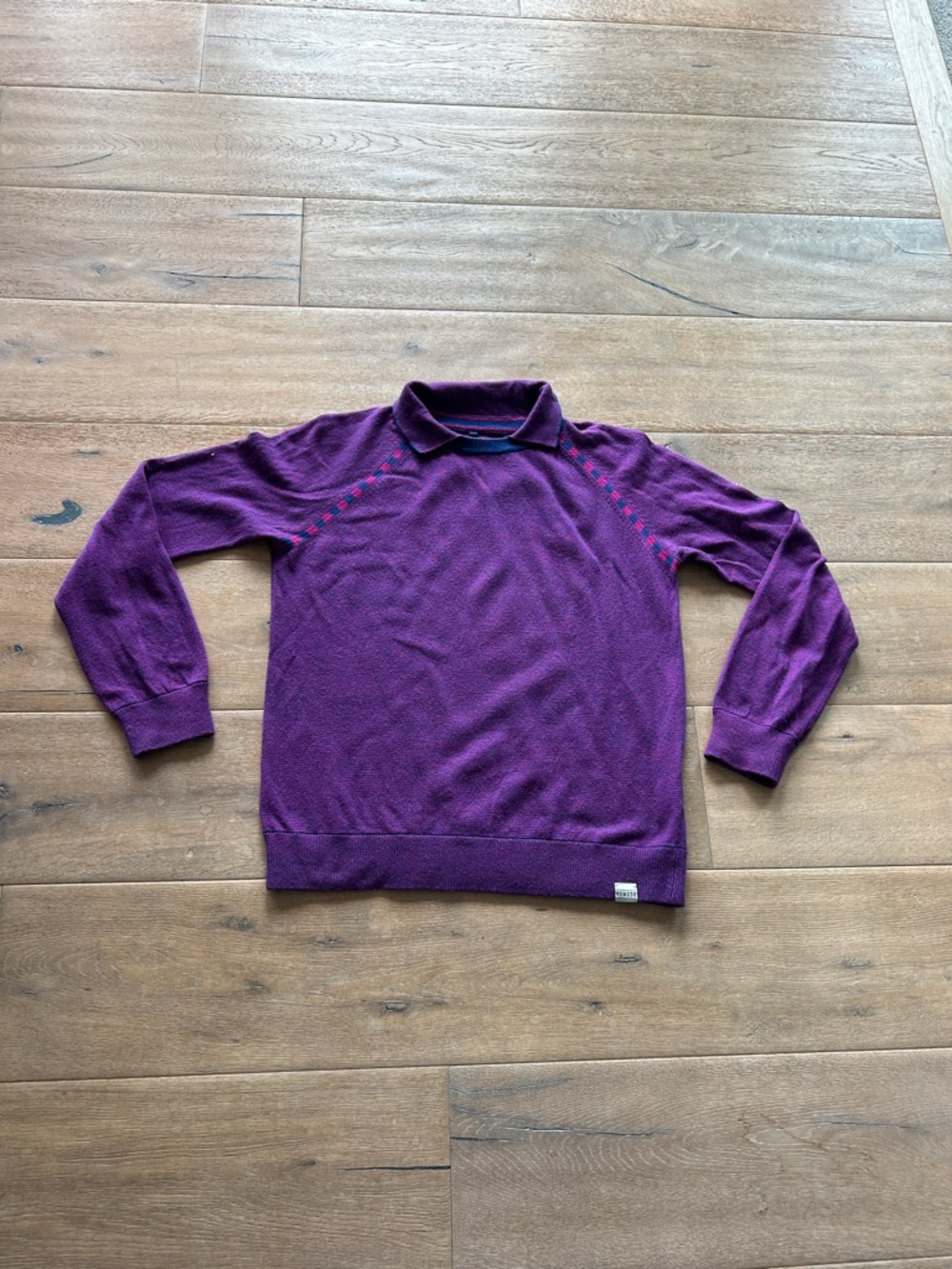 Men's Crewneck Sweater in Deep Purple with Polo Collar, cashmere blend